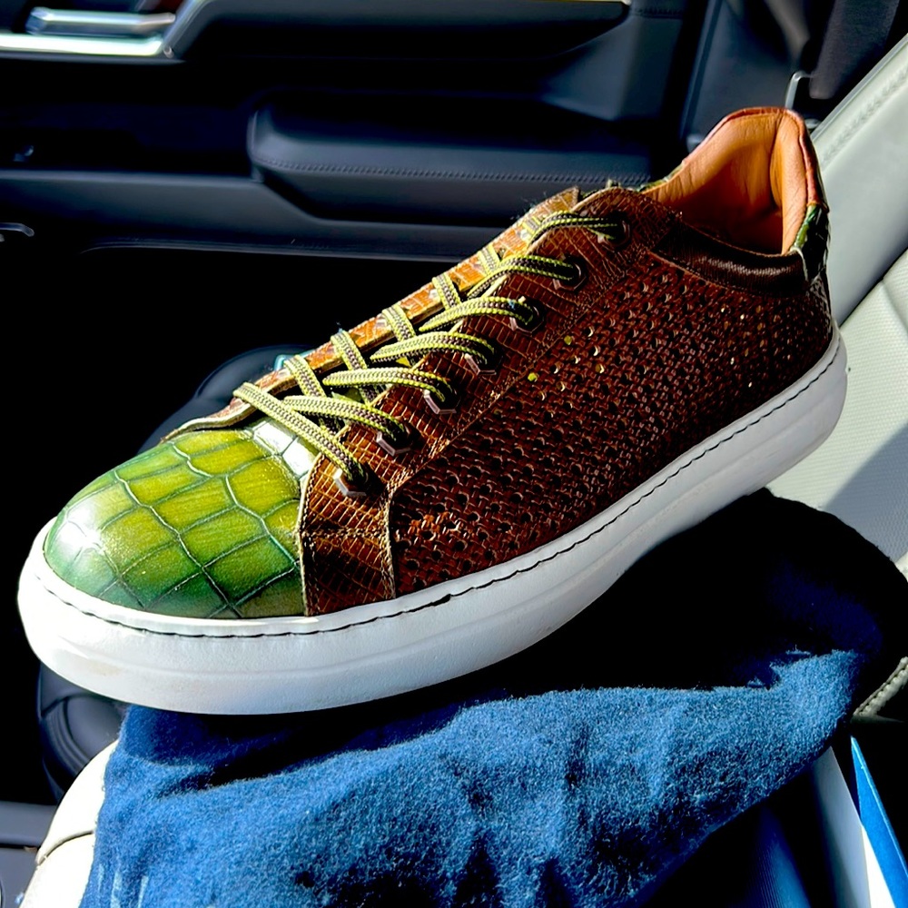Zelli Italia Russo Burnished sneakers OLIVE Calf 10708 Buttero. Size 11.5M
